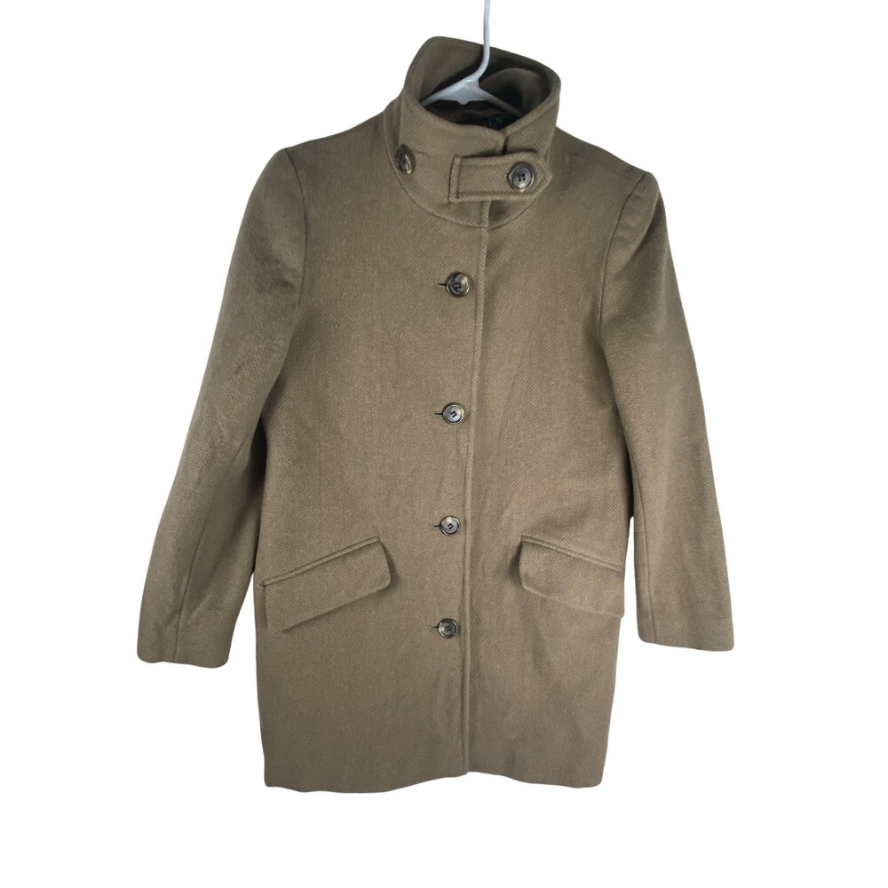Lauren Ralph Lauren Coat Womens 2 Beige Wool Blend Button Front Overcoat Lined